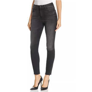 Mother High Waisted Looker Ankle Fray Night Hawk Black Fray Hem‎ Womens Jeans 25